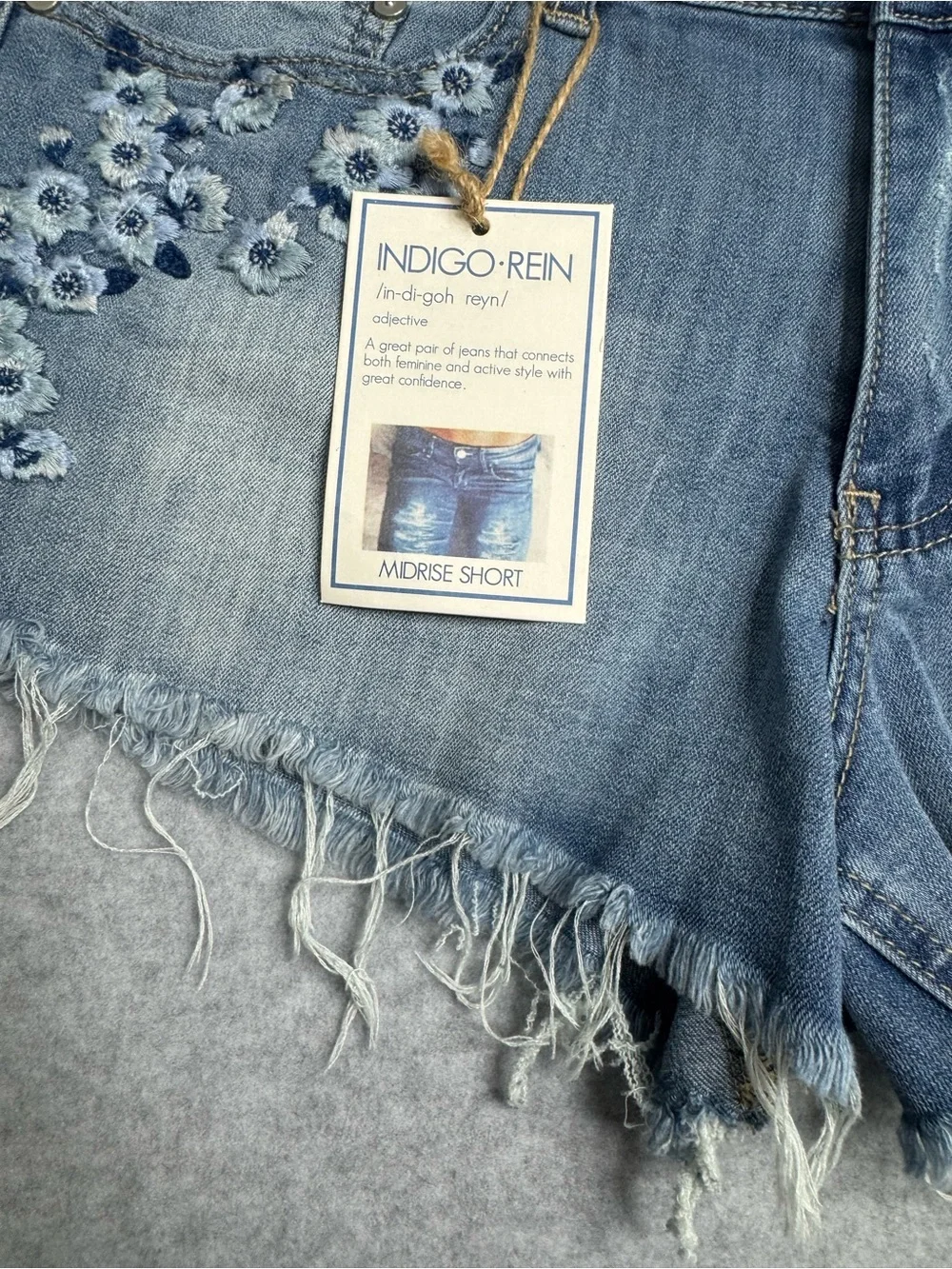 Indigo Rein Women's Floral Embroidered Denim Shorts - Blue Hippy Boho Y2K 13